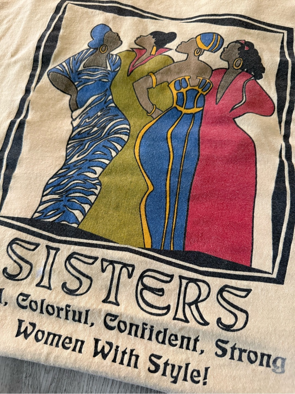 Vintage 90s SISTERS Black history Graphic Crewneck Tee - Cream - Picture 3 of 4